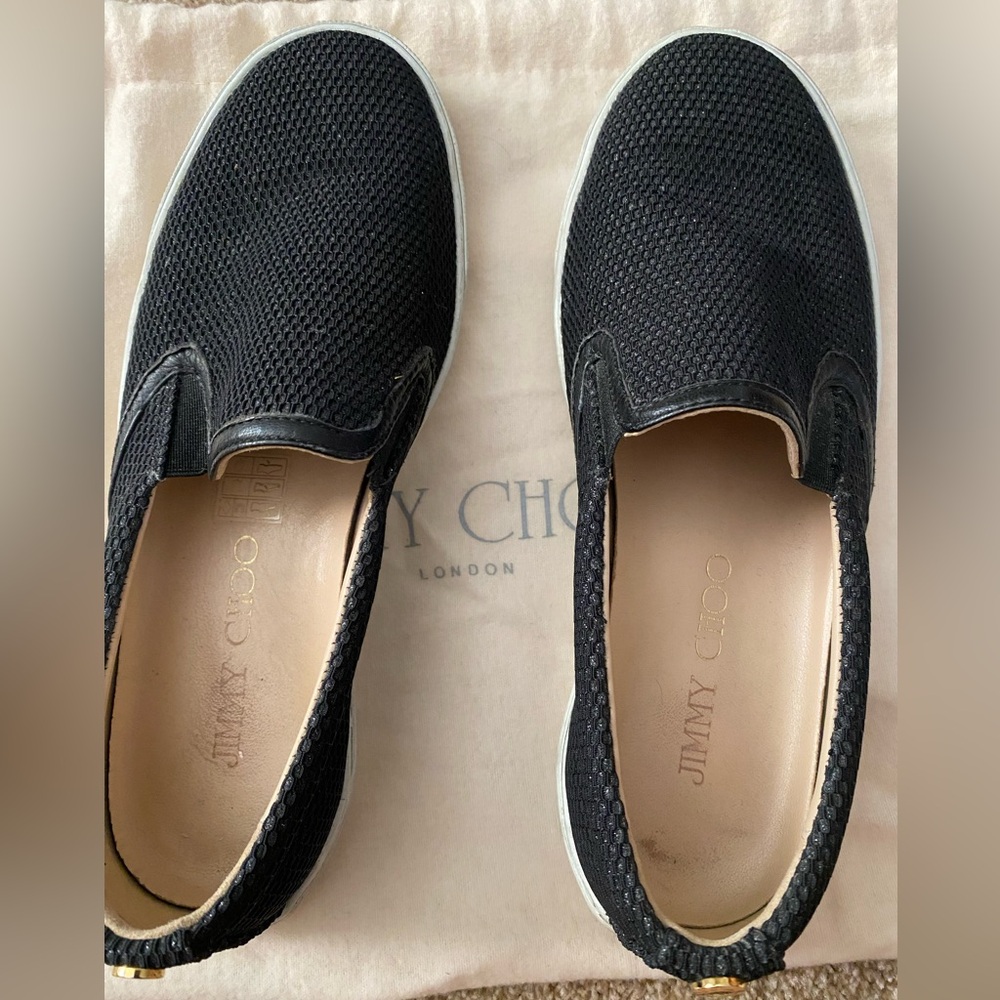 Jimmy Choo Black Glitter Slip On Sneaker 36 1/2